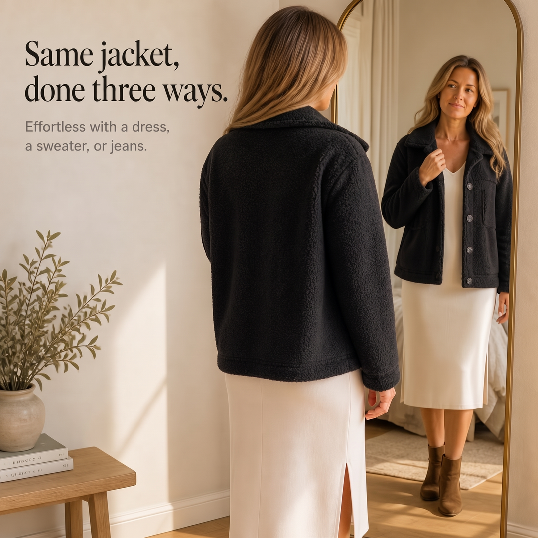 Ariane Curly Faux-Fur Button-Front Jacket - Elena Harper