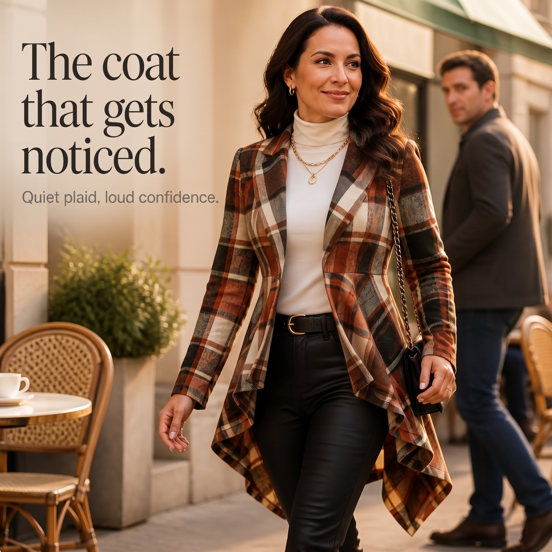 Cinchella Plaid High-Low Peplum Waist Coat - Elena Harper