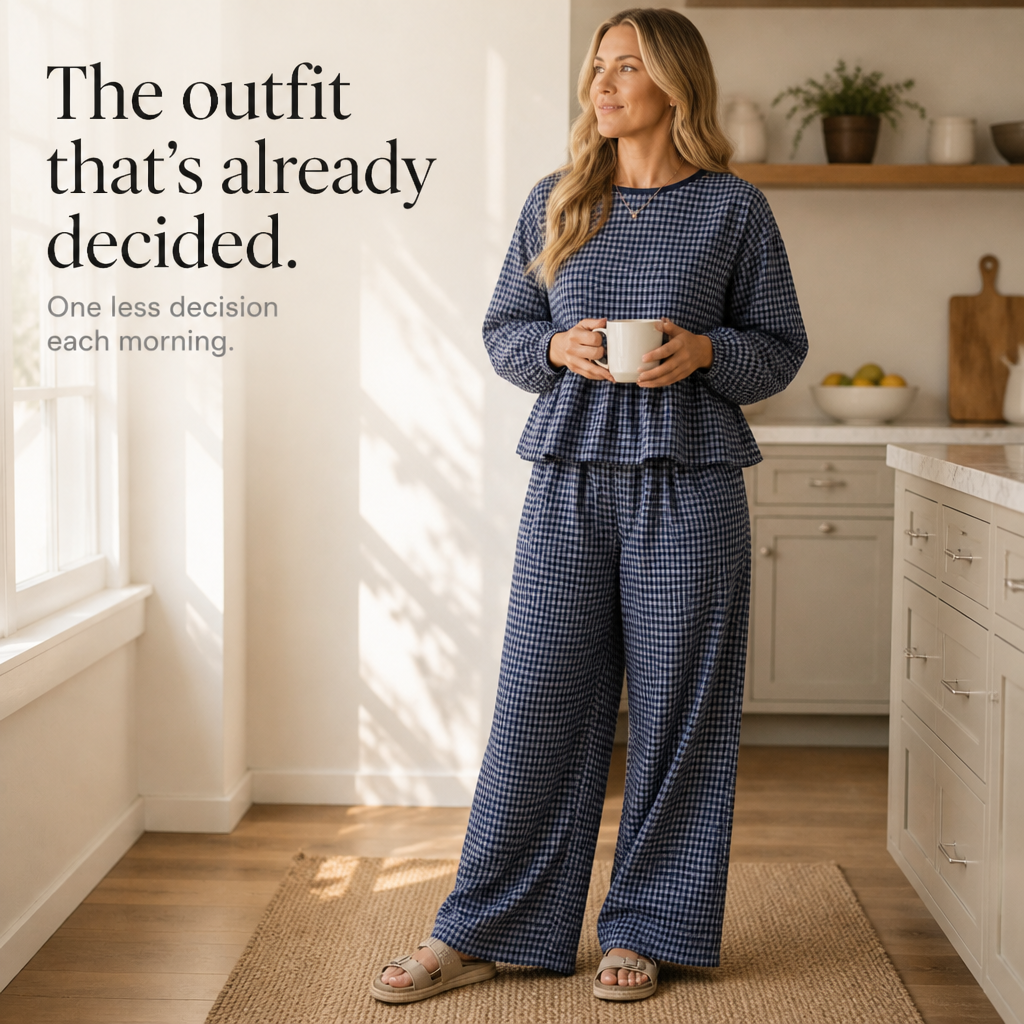 Elara Gingham Peplum Top And Wide-Leg Pants Set - Elena Harper
