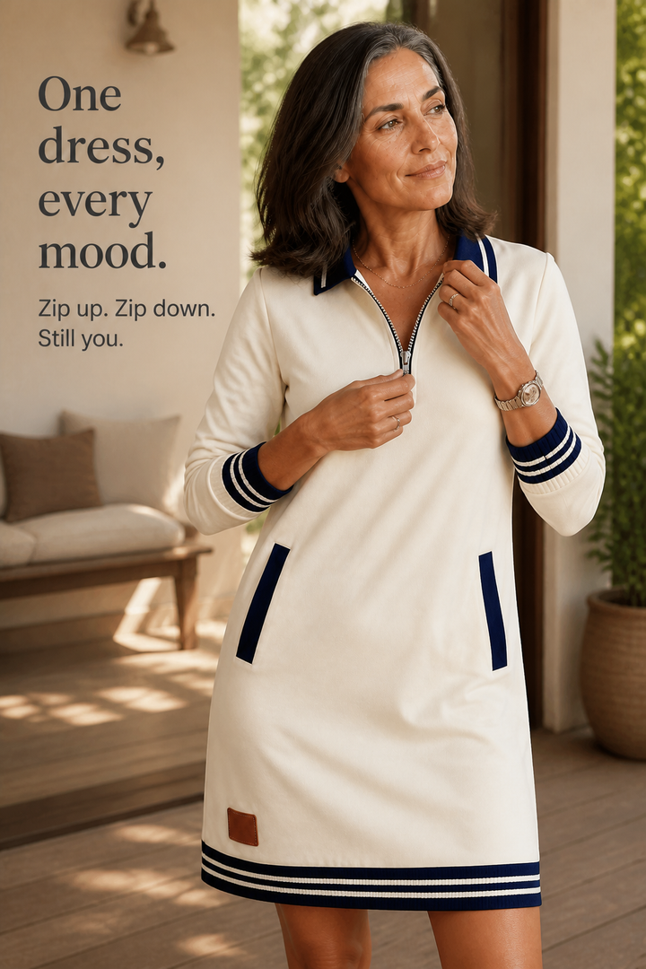 Colvera Quarter-Zip Collared Sweatshirt Dress - Elena Harper