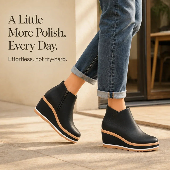 Colombe – Smooth Side-Zip Wedge Ankle Boots