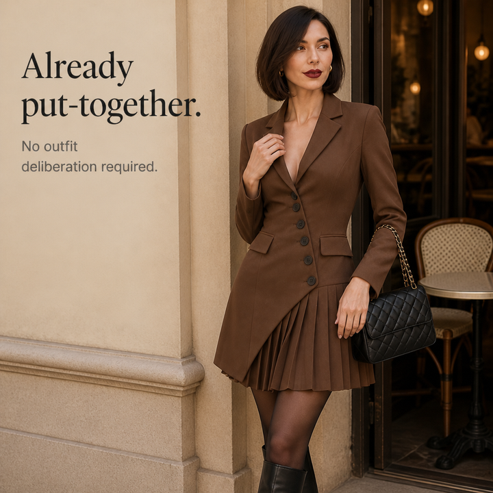 Blazelle Diagonal Button Asymmetric Pleated Blazer Mini Dress - Elena Harper