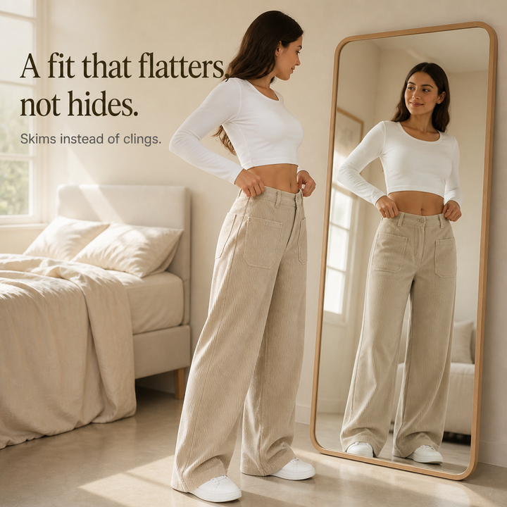Cordelle High-Waisted Stretch Corduroy Wide-Leg Trousers - Elena Harper