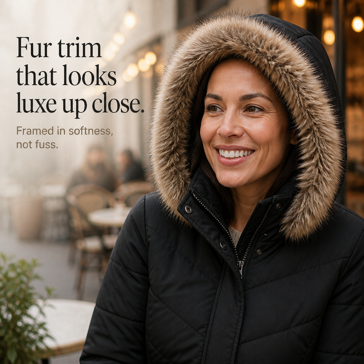 Chevronwarm Longline Puffer Coat With Fur Hood - Elena Harper