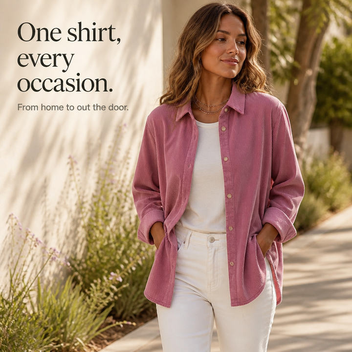 Cordelle Oversized Corduroy-Look Button-Up Shirt - Elena Harper