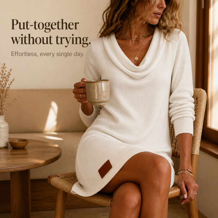 Draperie Cowl-Neck Ribbed Knit Sweater Dress - Elena Harper