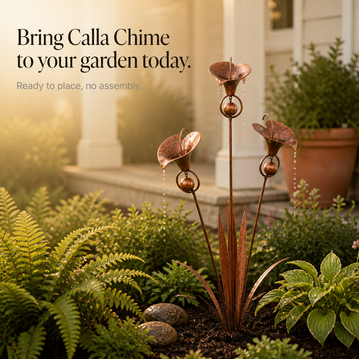 Calla Chime Three Copper-Tone Calla Lily Garden Stake - Elena Harper
