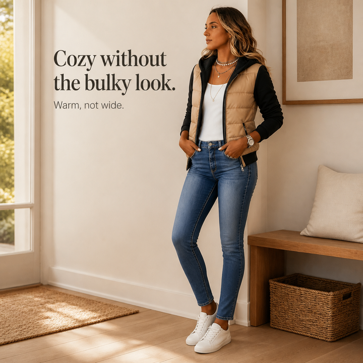 Coeza Mixed-Media Quilted Puffer Knit-Sleeve Jacket - Elena Harper