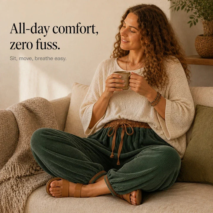 Cordelia – Ribbed Corduroy-Look Lantern Pants