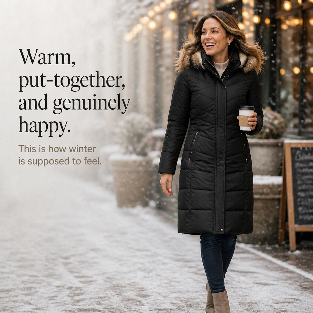 Chevronwarm Longline Puffer Coat With Fur Hood - Elena Harper