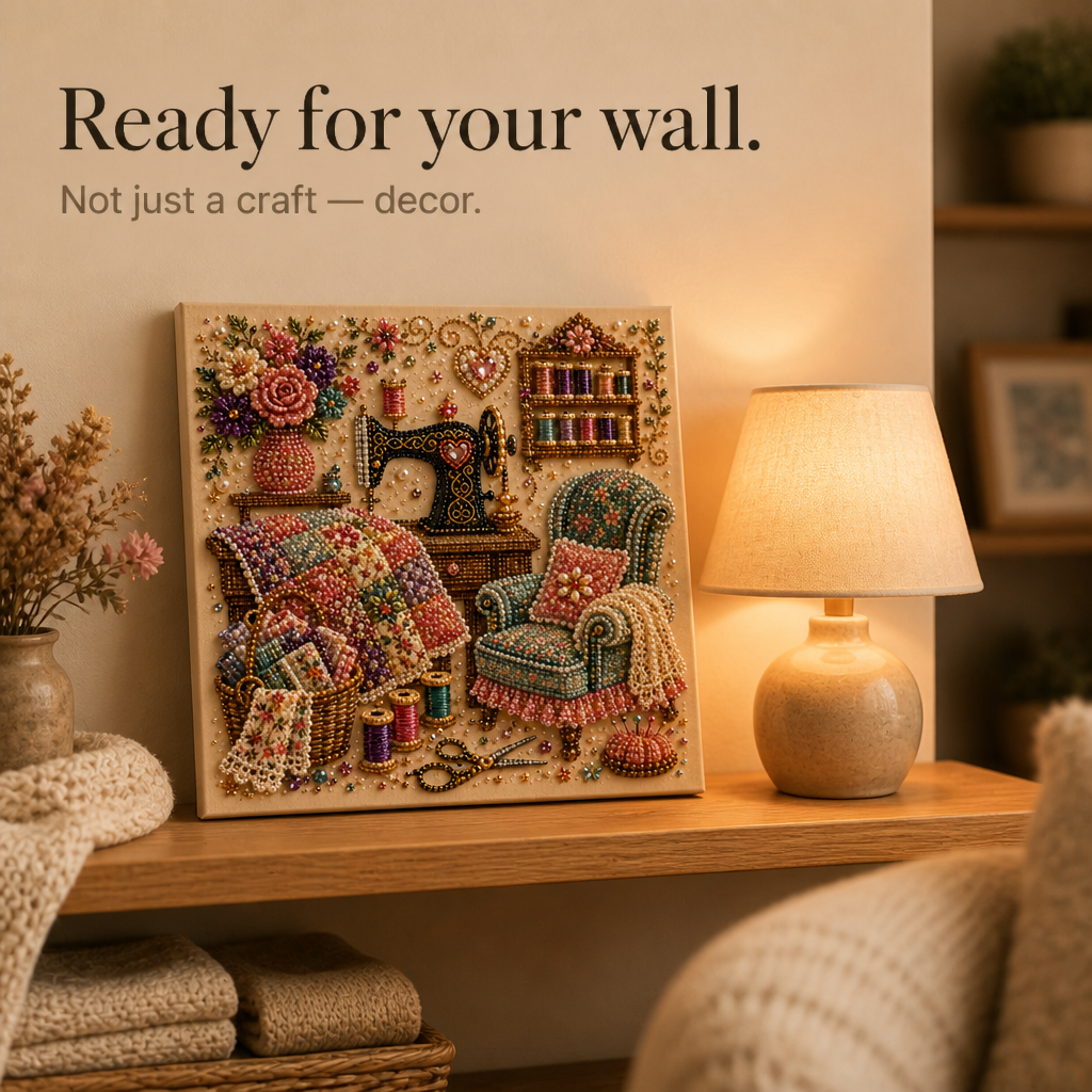 CozyGlow Sewing Room Diamond Painting Kit - Elena Harper
