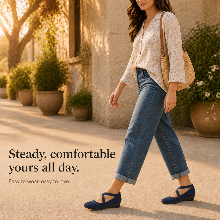Elara Wedge Crisscross Elastic Strap Wedge Flats - Elena Harper