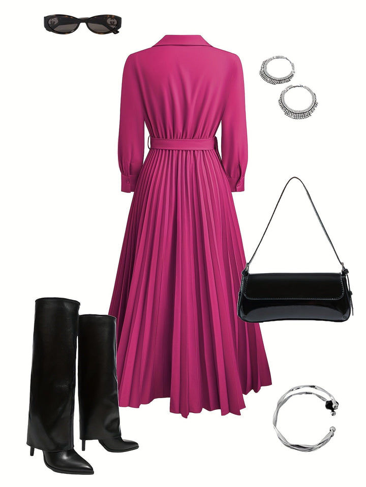Women's Elegant Pleated V-Neck Dress