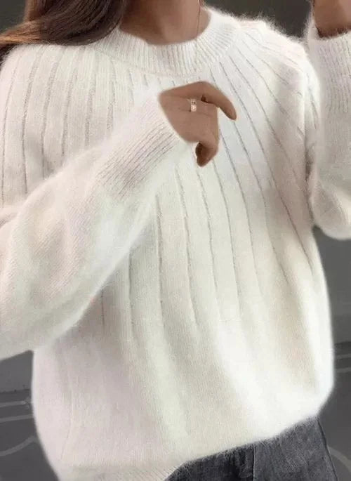 Shereen Round Neck Sweater with Fluffy Collar, view 2 - Elena Harper