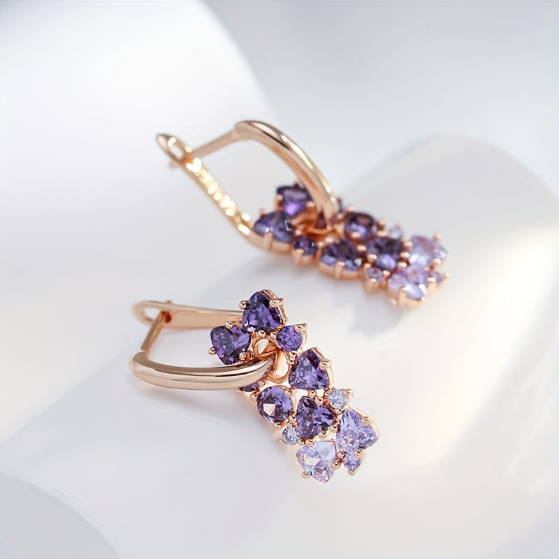 Elegant Purple Zirconia Gold Plated Hoop Earrings - Elena Harper