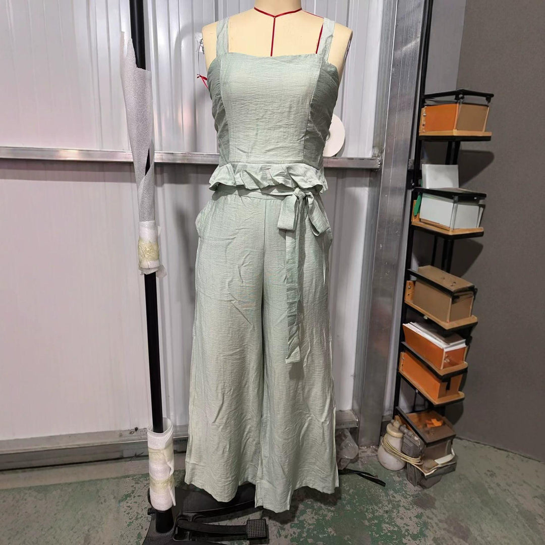 Women's Pleated Set with Bustier Top and Wide Pants