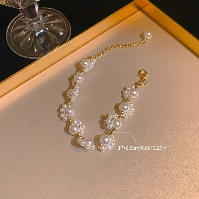 Classic Pearl Beaded Cat Paw Gold Plated Adjustable Bracelet - Elena Harper