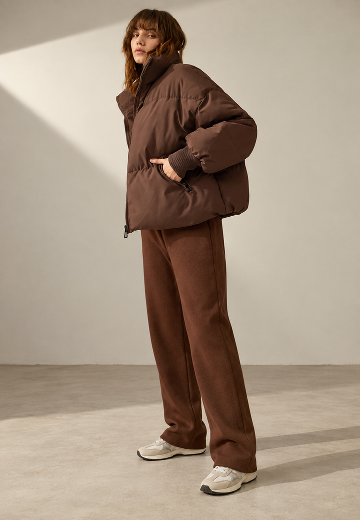 Oversized Women's Padded Jacket with High Neck and Zipper - Anouk