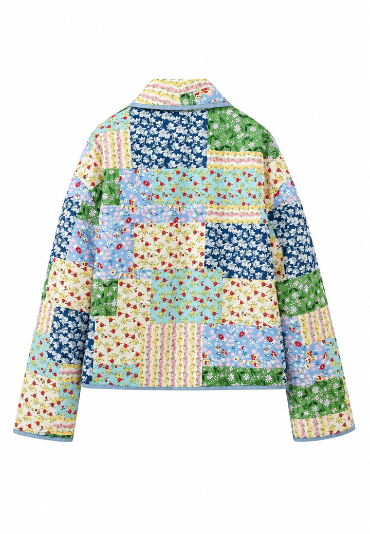Women's Quilted Jacket with Floral Patchwork and Lapels - Bettina