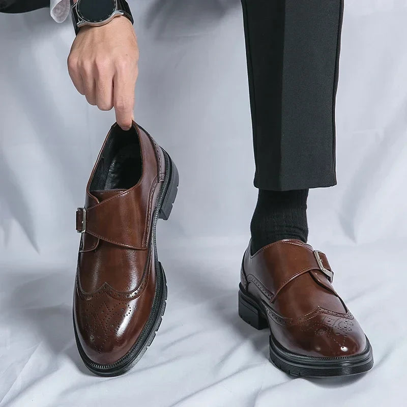 Men's Perforated Buckle Shoes