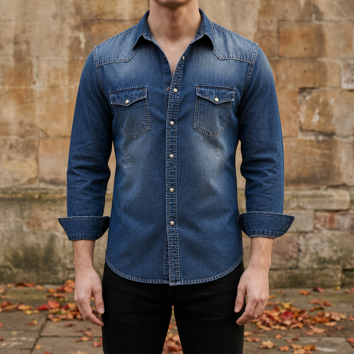 Men's Classic Collar Shirt with Double Chest Pockets