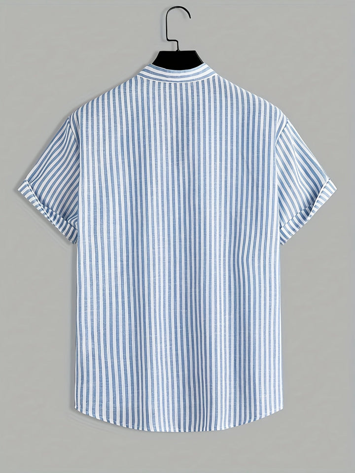 Men's Striped Mao Collar Shirt