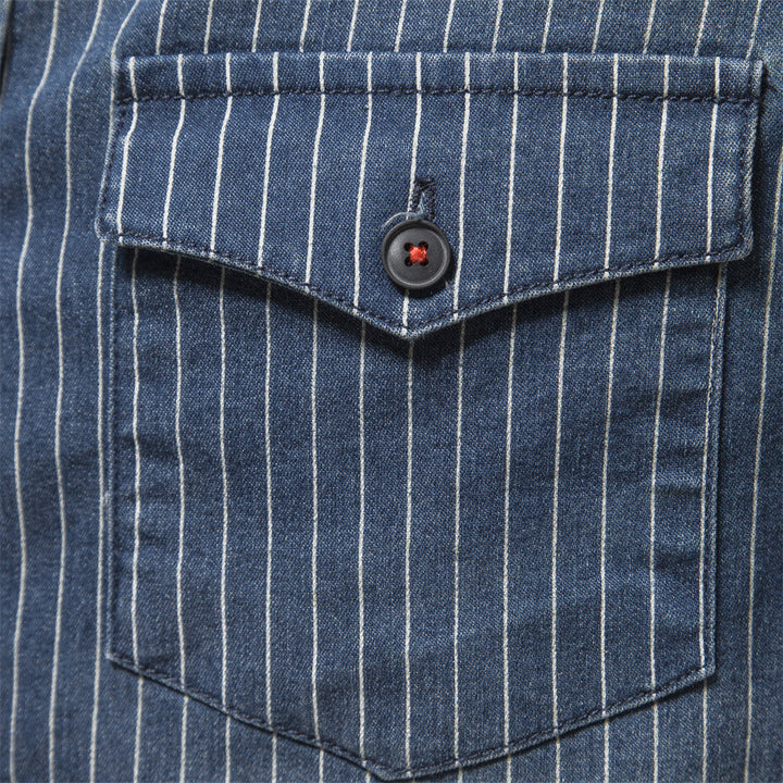 Men's Button-Up Striped Long Sleeve Shirt with Chest Pockets - Elena Harper