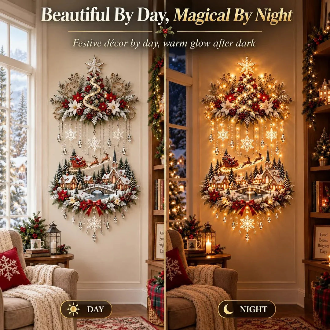 Christmas Wall Art - Illuminated Wall Hanging Tree with Warm LED Lights