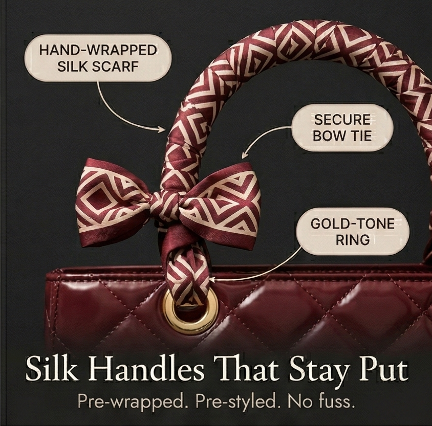 Belaire Quilted Handbag with Silk Scarf Handles - Elena Harper