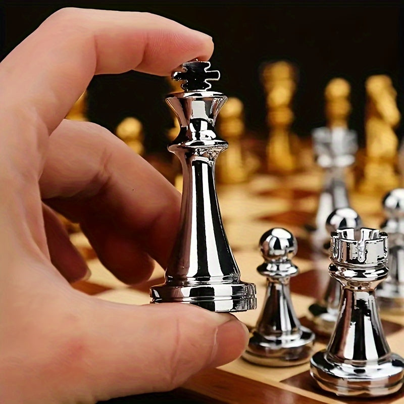 Classic Foldable Wooden Chess Set with Metal Pieces