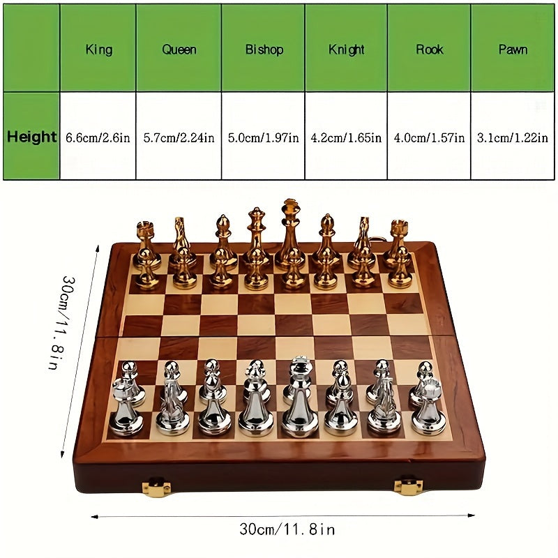 Classic Foldable Wooden Chess Set with Metal Pieces