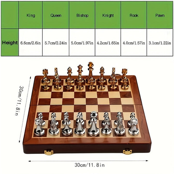 Classic Foldable Wooden Chess Set with Metal Pieces