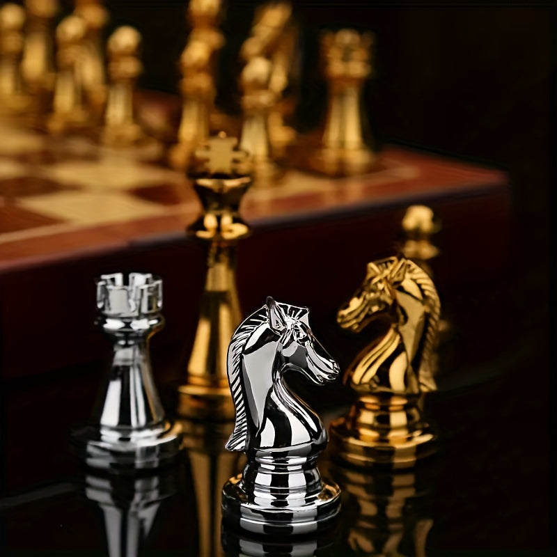 Classic Foldable Wooden Chess Set with Metal Pieces