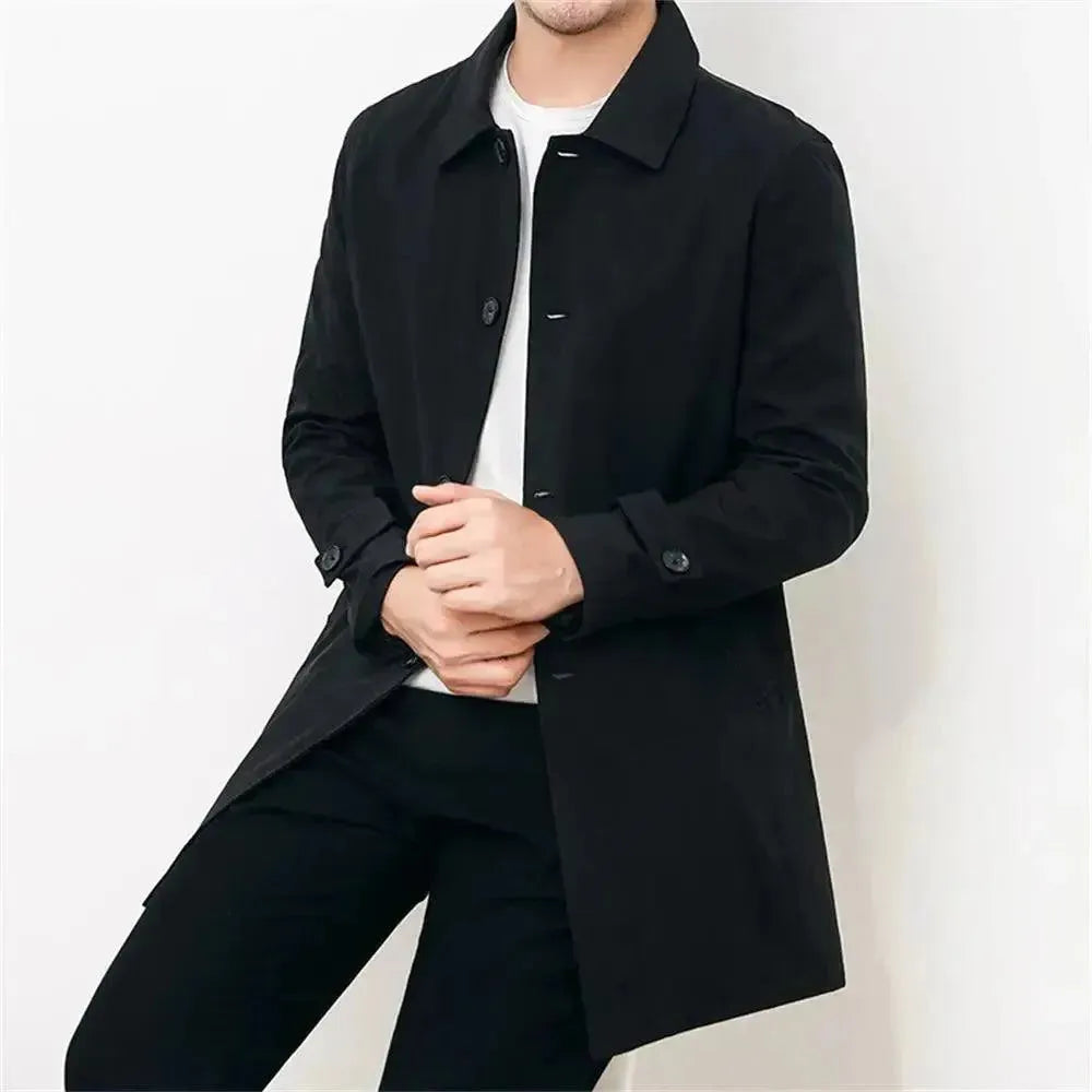 Men's Trench Coat Single-Breasted with Notch Collar