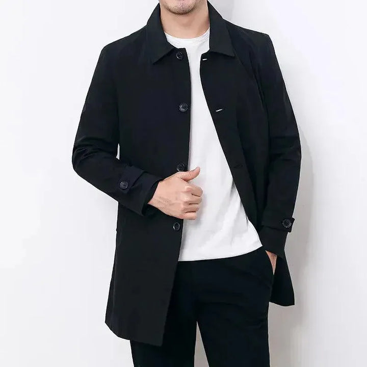 Men's Trench Coat Single-Breasted with Notch Collar