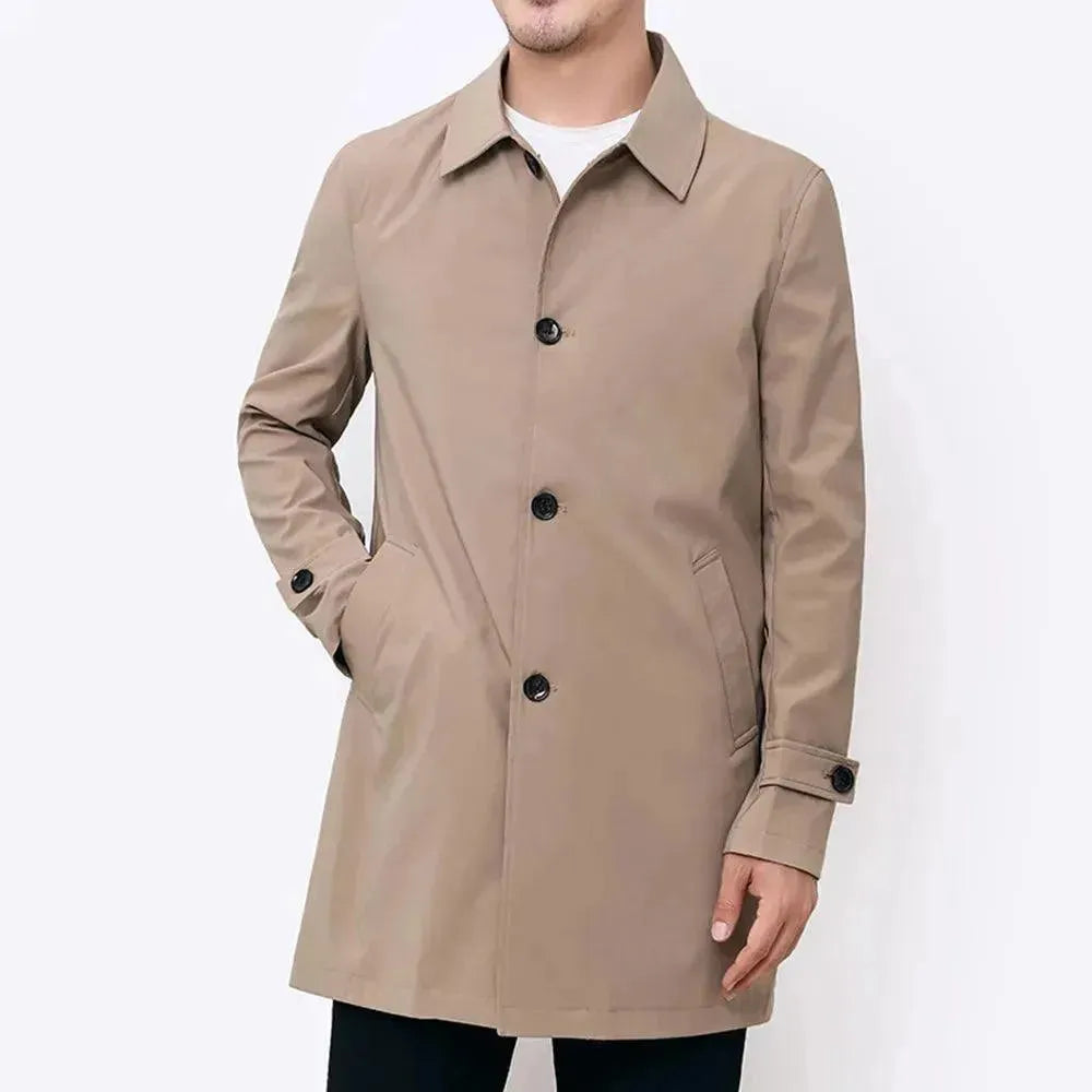 Men's Trench Coat Single-Breasted with Notch Collar
