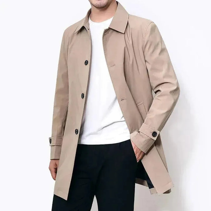 Men's Trench Coat Single-Breasted with Notch Collar