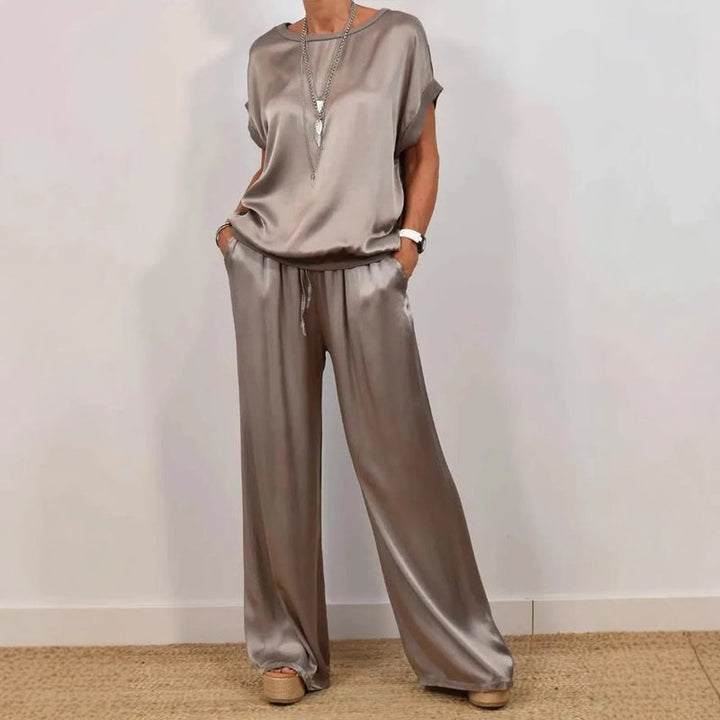 Women's Two-Piece Set with Wide Long Sleeve Shirt and Wide Leg Pants
