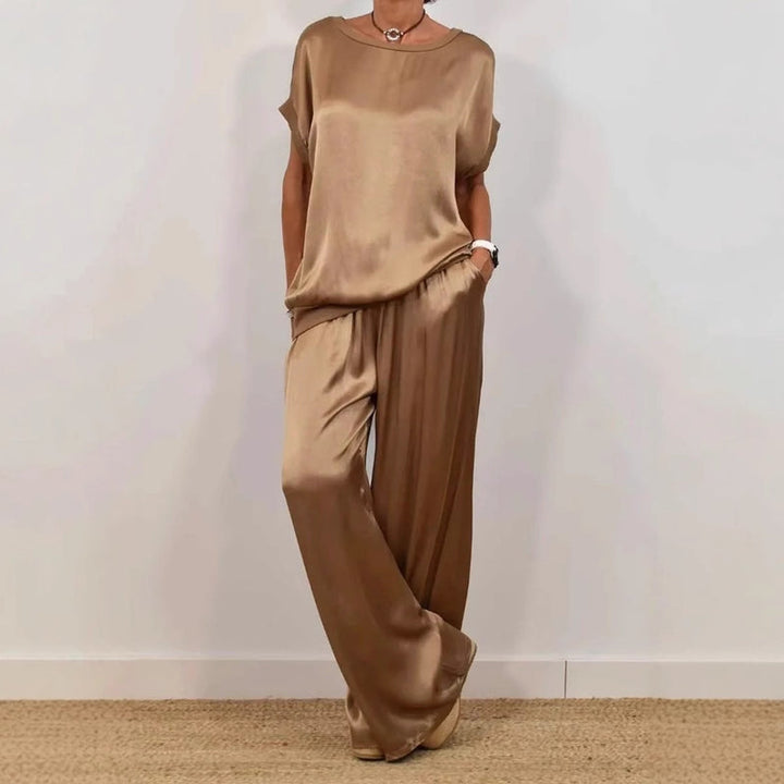 Women's Two-Piece Set with Wide Long Sleeve Shirt and Wide Leg Pants