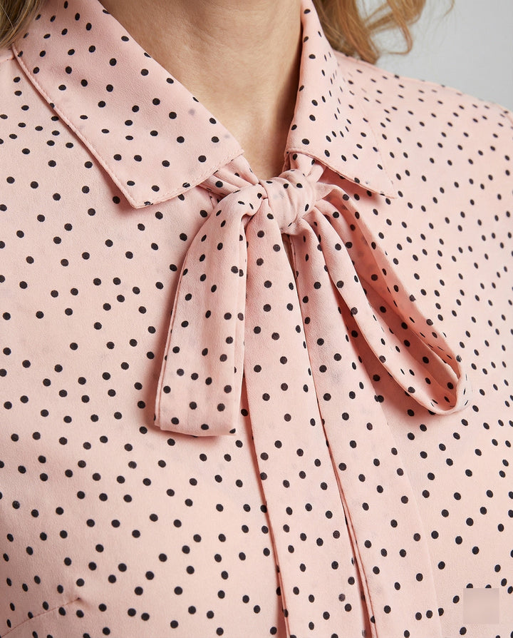 Women's Short Blouse with Tie Collar
