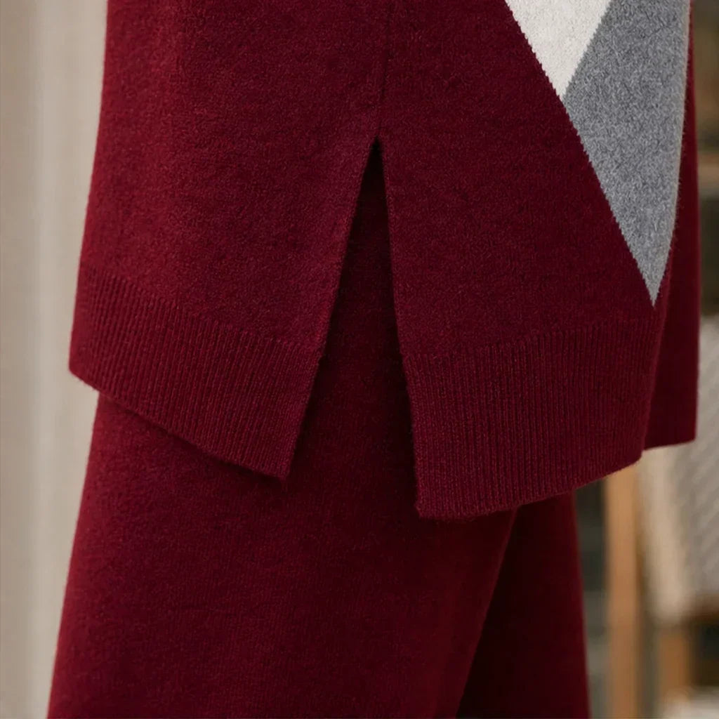 Argyle Ease Argyle Knit Sweater And Wide-Leg Trouser Set - Elena Harper