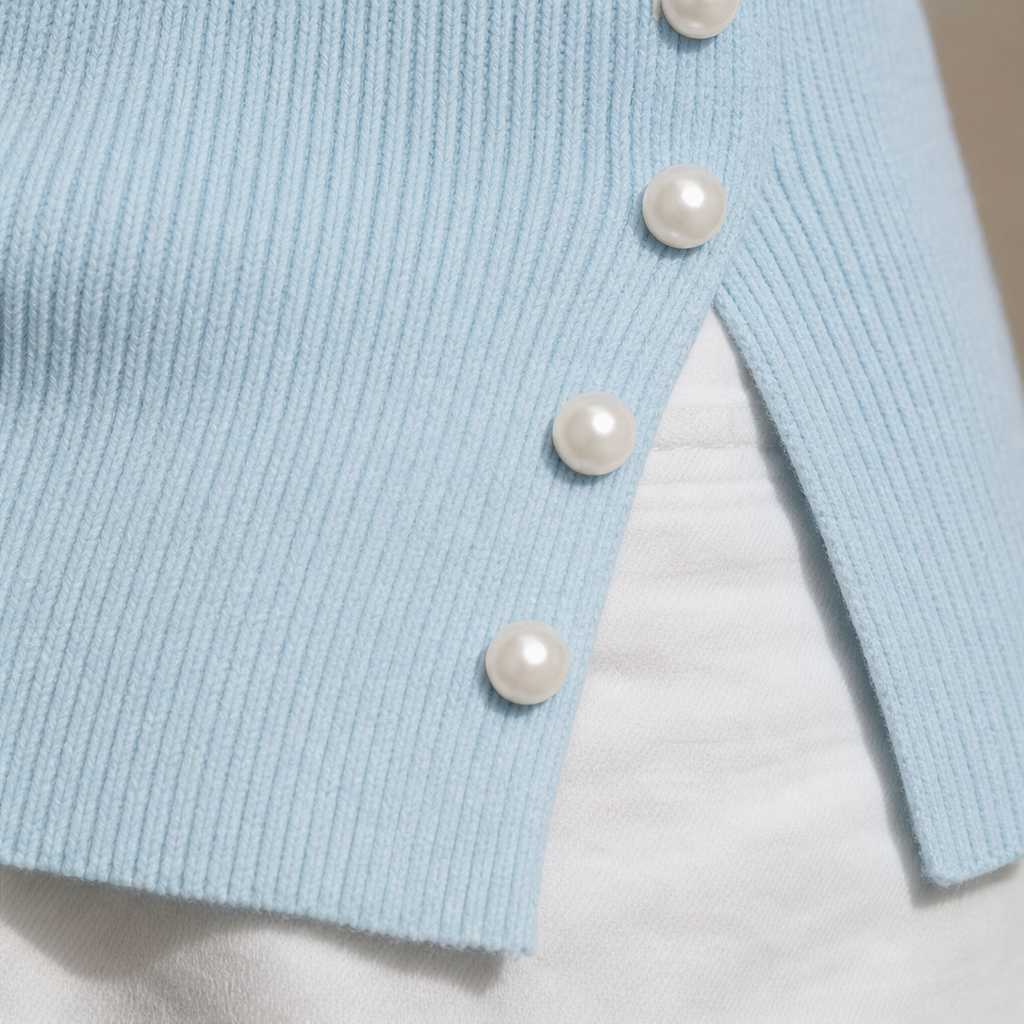 Cassidra Pearl-Trim Off-Shoulder Ribbed Knit Top - Elena Harper