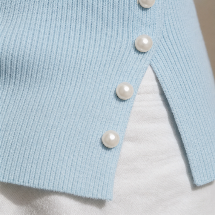Cassidra Pearl-Trim Off-Shoulder Ribbed Knit Top - Elena Harper