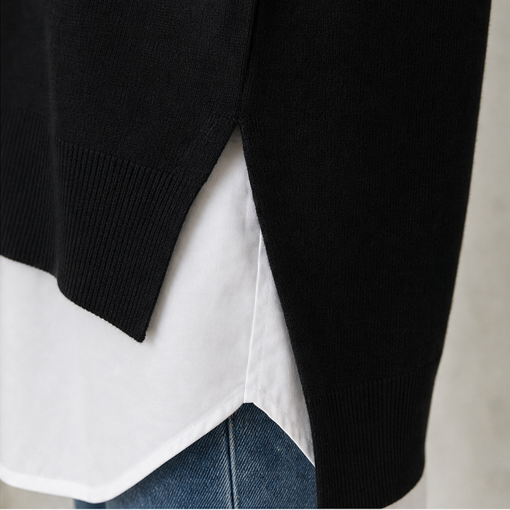 Averlyn – Layered Mock Shirt Collar Crewneck Sweatshirt