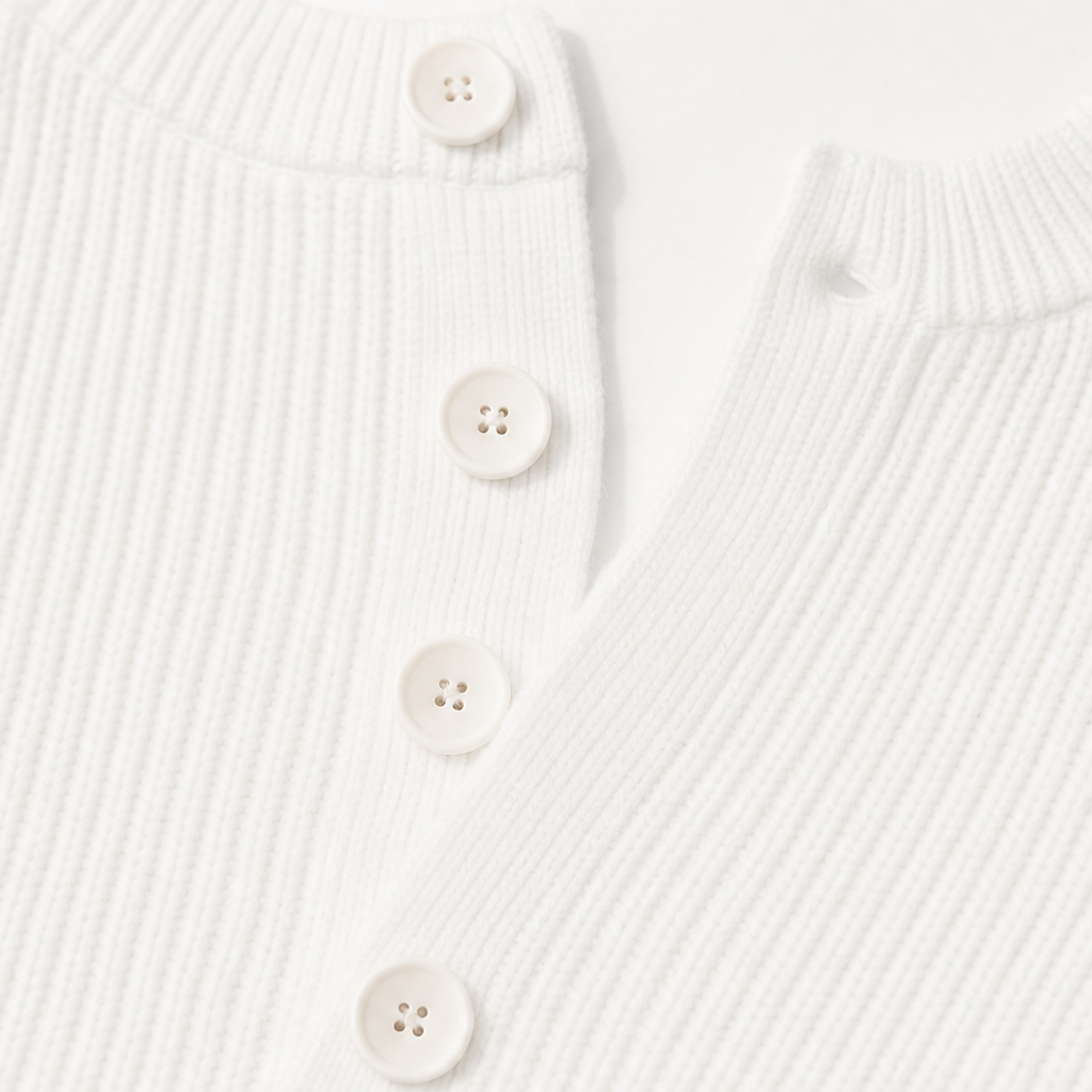 Buttonelle Ribbed Henley Button-Front Sweater - Elena Harper