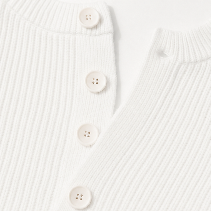 Buttonelle Ribbed Henley Button-Front Sweater - Elena Harper