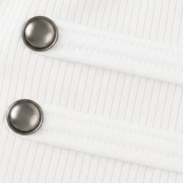 Buttonelle Metallic Button Strap Ribbed Top - Elena Harper