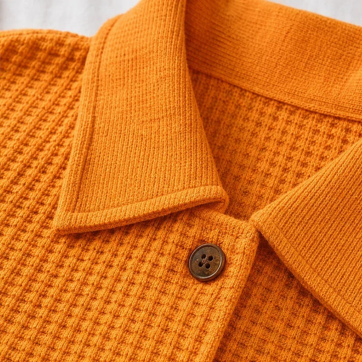 Autumnelle Waffle-Textured Long-Sleeve V-Neck Blouse - Elena Harper