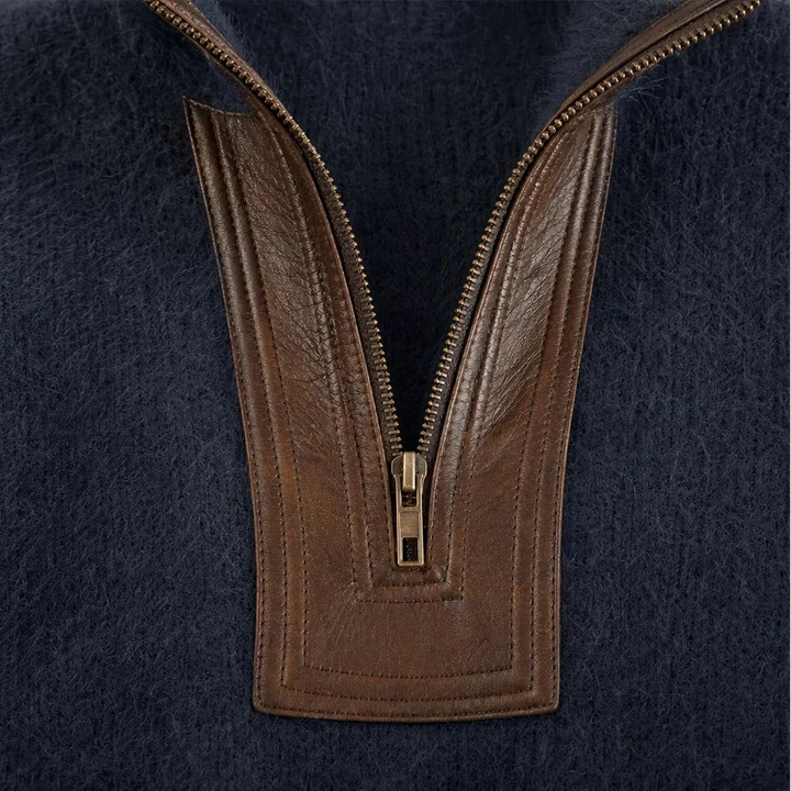 Cozyline – Fuzzy Contrast-Trim Half-Zip Sweater