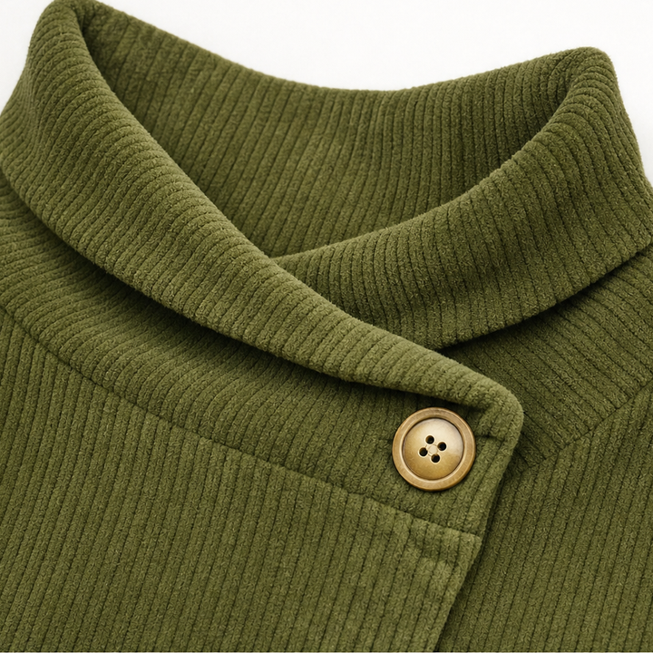 Draperly Asymmetric Hem Hooded Corduroy Poncho - Elena Harper